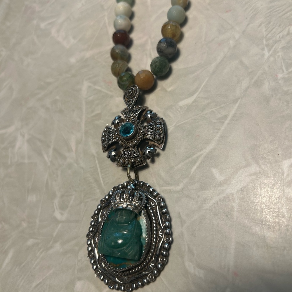 RockStar in Rome Vintage Artisan Silver and Turquoise Beaded Necklace